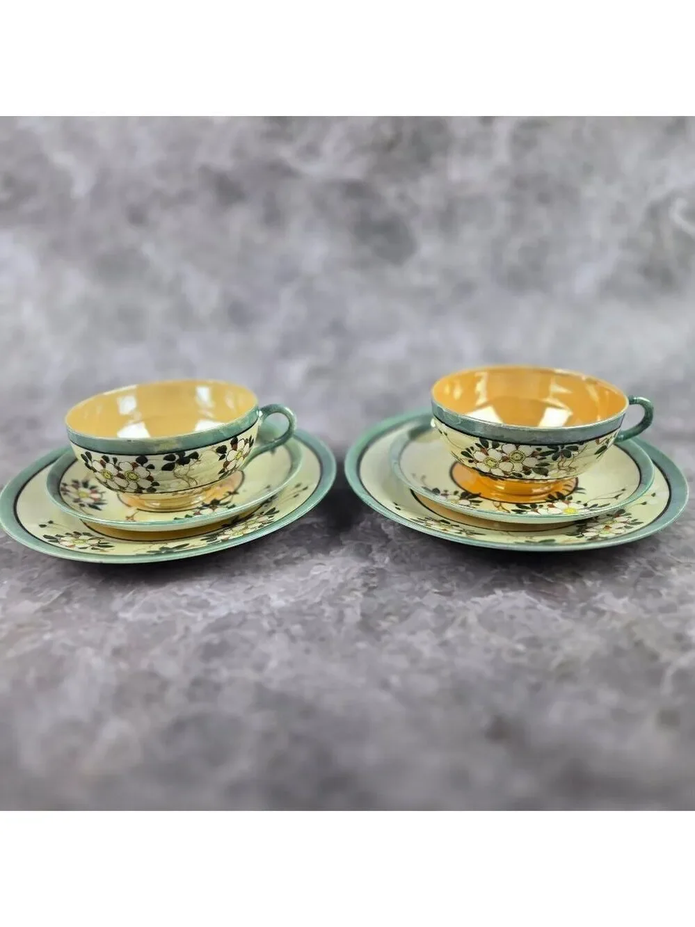 Vintage TT Double Diamond Takito Japanese Lusterware 6 Piece Set Tea Cup Plates